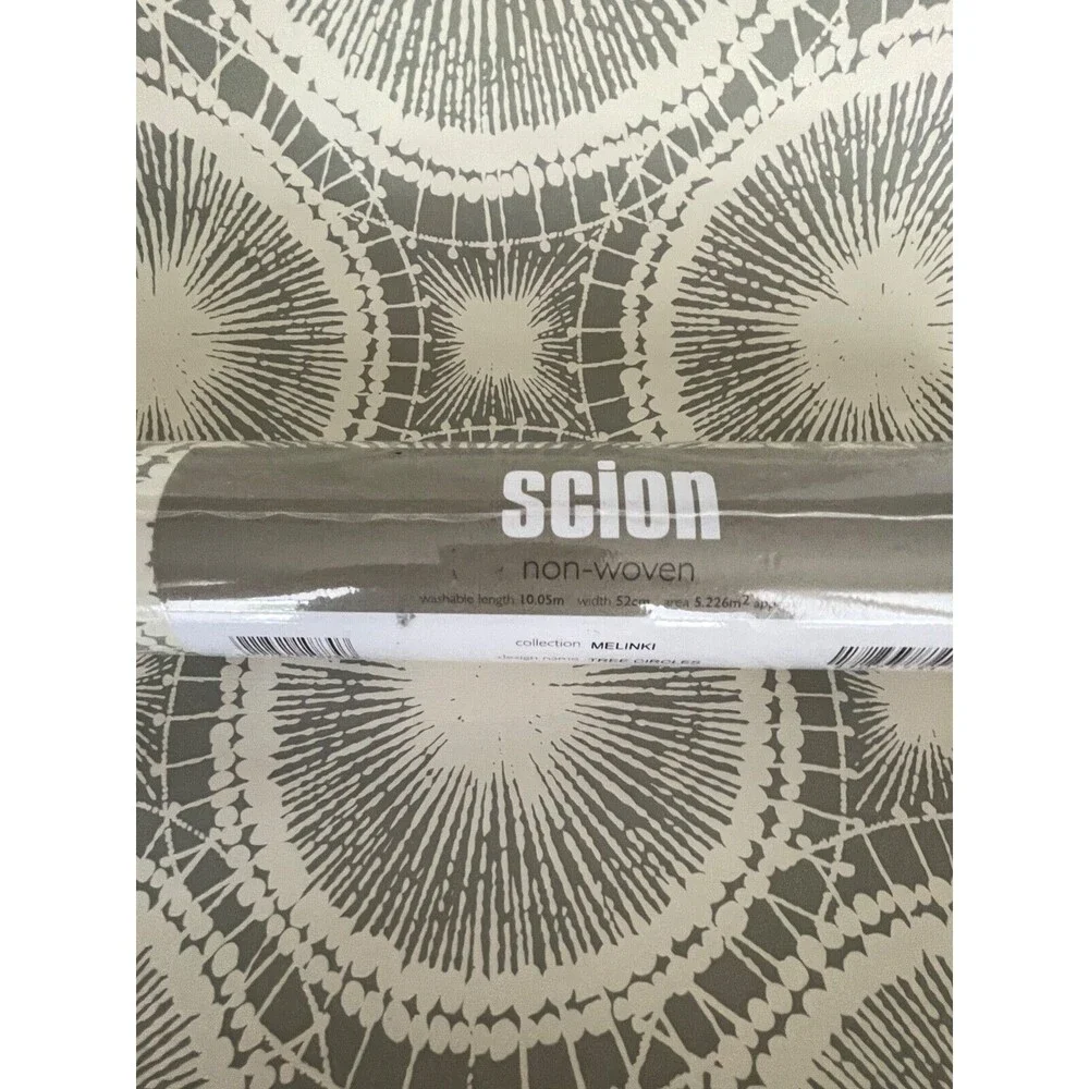 1 Roll of Scion Melinki Wall Paper Tree Circles No 110251 Beige/Gray NEW